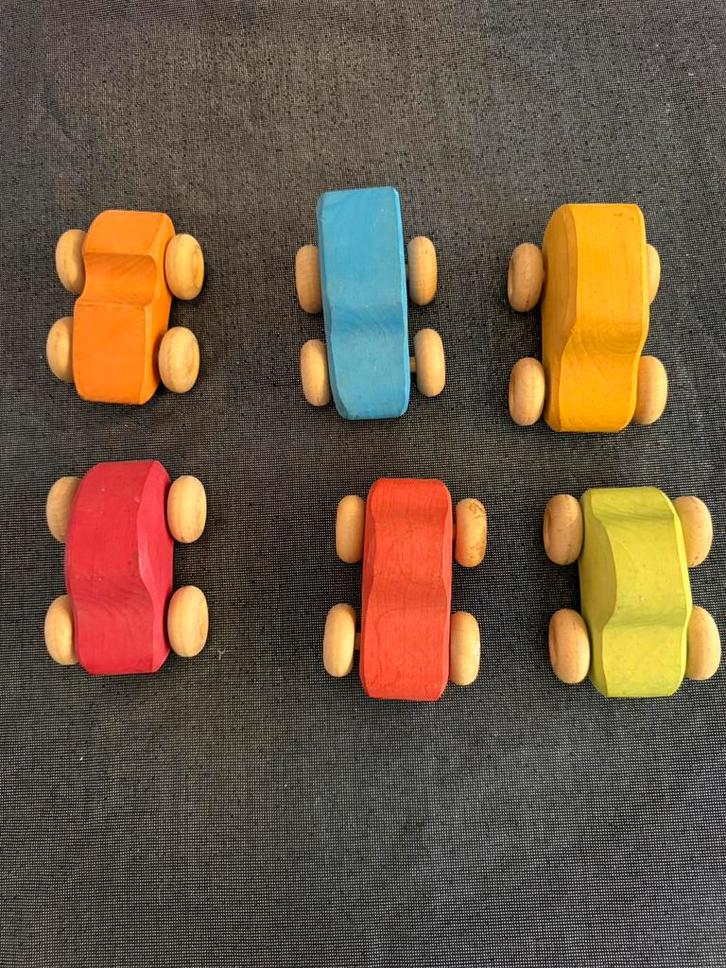 Grimms set van 6 houten auto’s, Kinderen en Baby's, Speelgoed | Houten speelgoed, Gebruikt, Ophalen