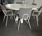Ronde eettafel, wit, 150cm plus 6 Bodilson stoelen, Ophalen, Zo goed als nieuw, Strak, Scandinavisch, 4 tot 6 stoelen