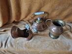 3 koperen keteltjes/kannetje met porseleinen handvat, Antiek en Kunst, Antiek | Koper en Brons, Ophalen of Verzenden, Koper