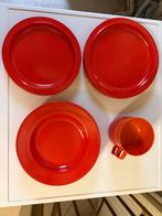 Vintage jaren 70 rood/oranje servies - Borden en kop, Ophalen, Overige materialen, Zo goed als nieuw, Bord(en)