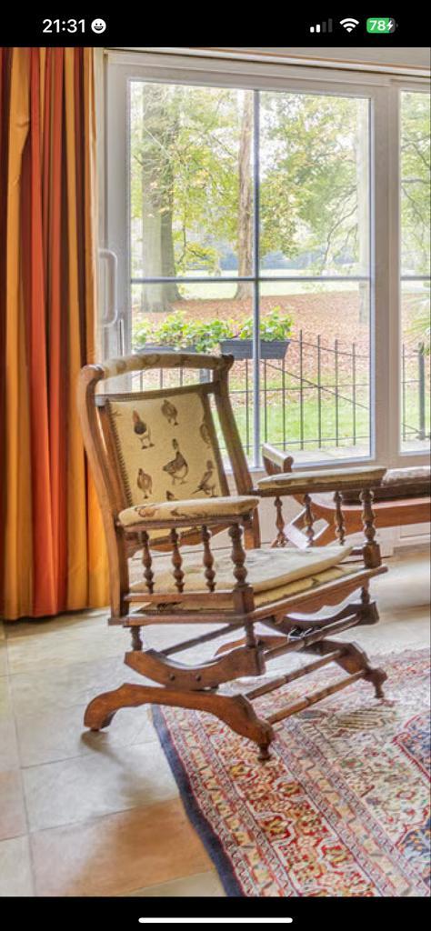 Antieke Schommelstoel met Kippenmotief, Antiek en Kunst, Antiek | Meubels | Stoelen en Banken, Ophalen of Verzenden