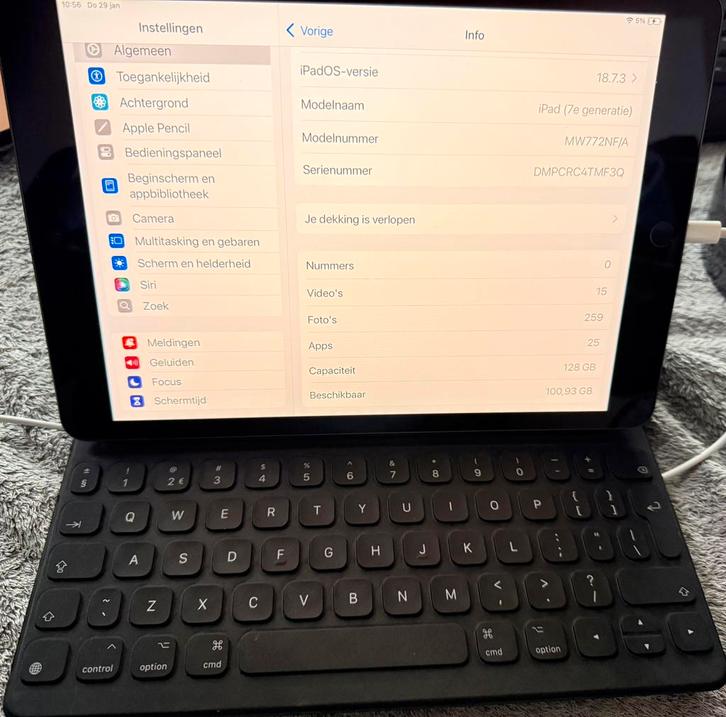 iPad 7e generatie 128GB + Toetsenbordhoes, Computers en Software, Apple iPads, Zo goed als nieuw, Apple iPad, Wi-Fi, 10 inch, 128 GB