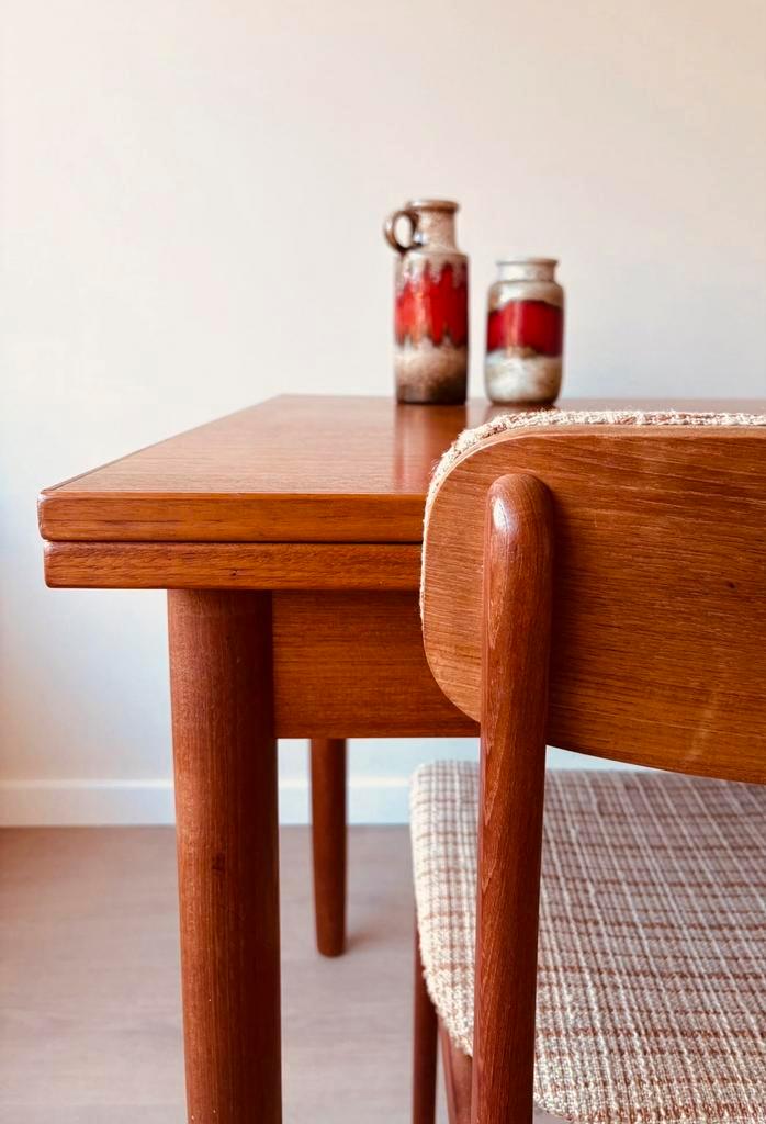 VINTAGE Deens Design Eettafel + 4 Stoelen MID CENTURY!, Huis en Inrichting, Stoelen, Gebruikt, Vier, Hout, Bruin, Ophalen