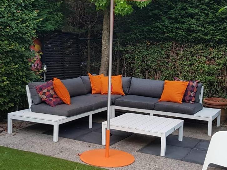 Loungeset wit aluminium frame met grijze kussens., Tuin en Terras, Tuinsets en Loungesets, Zo goed als nieuw, Loungeset, Aluminium