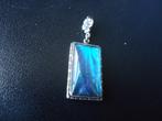 Antieke T.LM. Sterlingzilv.hanger met blauwe vlindervleugel, Verzenden, Zilver, Hanger