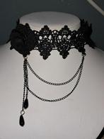 Mooie nieuwe zwart kanten Gothic ketting met zwarte bloem, Overige materialen, Verstelbaar, Zwart, Nieuw