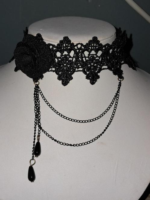 Mooie nieuwe zwart kanten Gothic ketting met zwarte bloem, Sieraden, Tassen en Uiterlijk, Kettingen, Nieuw, Overige materialen