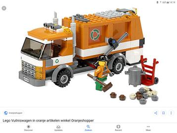 een leuke oranje lego vuilnisauto