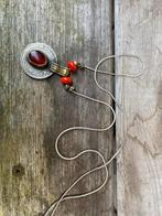 Prachtige antieke munt ketting met oud glas., Ophalen of Verzenden