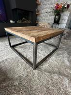 Salon tafel, 80x80, staal met eikenhout, Ophalen of Verzenden
