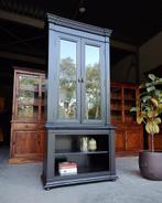 Hoge zwarte Vitrinekast | Buffetkast | Boekenkast | #2337, Huis en Inrichting, Kasten | Buffetkasten, Niet ingevuld, 100 tot 150 cm