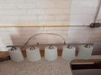 Hanglamp RVS met 5 glazen kapjes, Ophalen, Zo goed als nieuw, Glas, 50 tot 75 cm