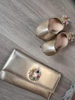 Gouden pumps met bijpassende clutch, Pumps, Geel, Ophalen of Verzenden, Onbekend