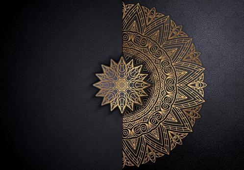 Mandala fotobehang Orient Gold - Vlies Vinyl - OOK OP MAAT, Huis en Inrichting, Stoffering | Behang, Zwart, 10 tot 25 m², Verzenden