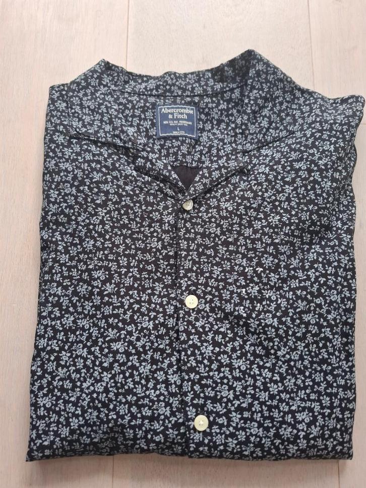 Abercrombie & Fitch overhemd print bloemen maat L, Kleding | Heren, Overhemden, Zo goed als nieuw, Halswijdte 41/42 (L), Blauw