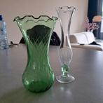 2 vintage vaasjes, Empoli Italy/Murano stijl, groen, Ophalen of Verzenden