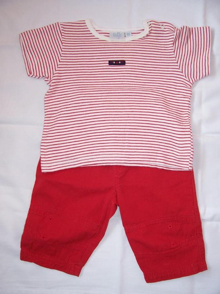 Feetje mooie rode broek maat 68 + gestreept shirt, Kinderen en Baby's, Babykleding | Maat 68, Zo goed als nieuw, Meisje, Broekje