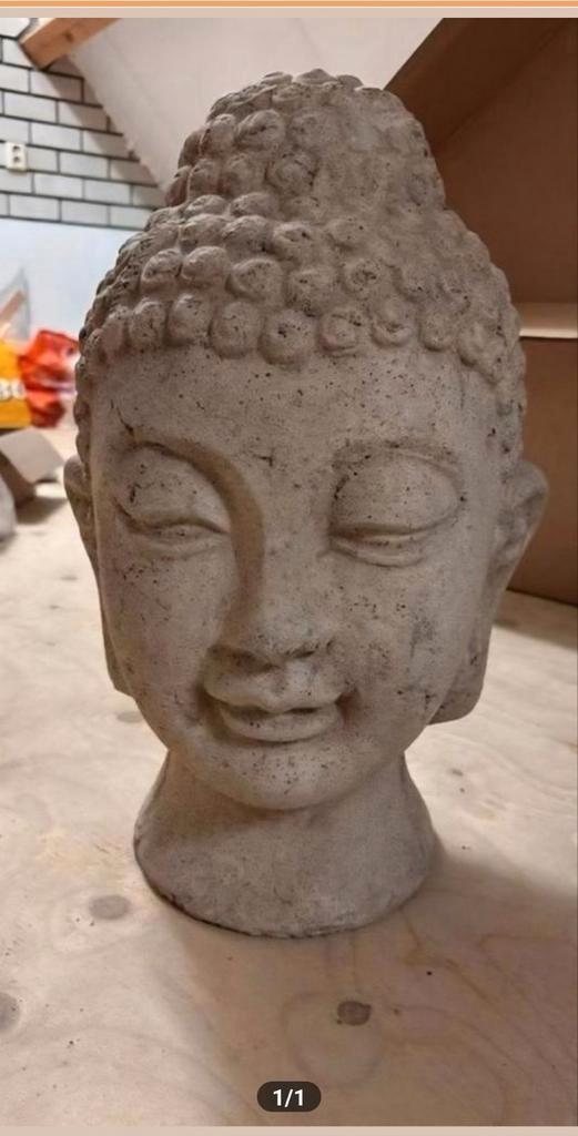 Boeddha Hoofd - 52cm Hoog, Tuin en Terras, Tuinbeelden, Zo goed als nieuw, Boeddhabeeld, Beton, Ophalen