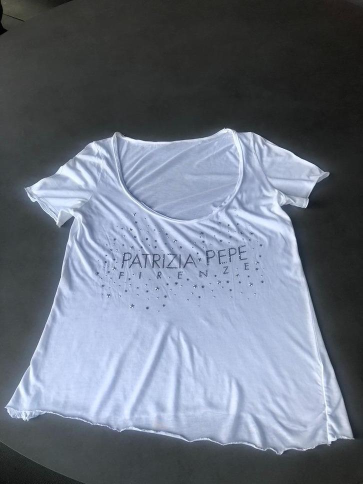 Wit katoenen Patrizia Pepe shirt, mt M, Kleding | Dames, T-shirts, Zo goed als nieuw, Maat 38/40 (M), Wit, Korte mouw, Verzenden