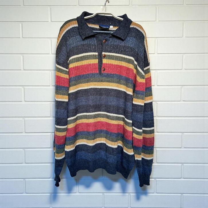 Vintage Trui Maat L Blauw Multi Streep Barry’s Gebreid Wol, Kleding | Heren, Truien en Vesten, Gedragen, Maat 52/54 (L), Blauw