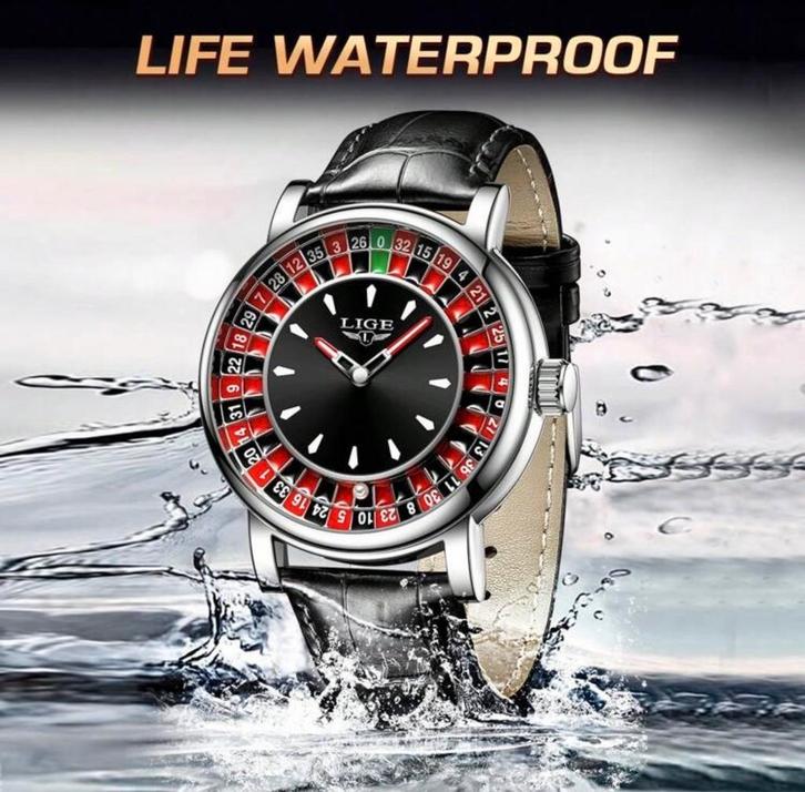 Roulette Horloge - Uniek Design!, Sieraden, Tassen en Uiterlijk, Horloges | Heren, Nieuw, Polshorloge, Overige merken, Staal, Leer