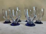 6 x art deco 1930 waterglazen wijnglazen glazen blauwe voet, Antiek en Kunst, Antiek | Glas en Kristal, Ophalen of Verzenden