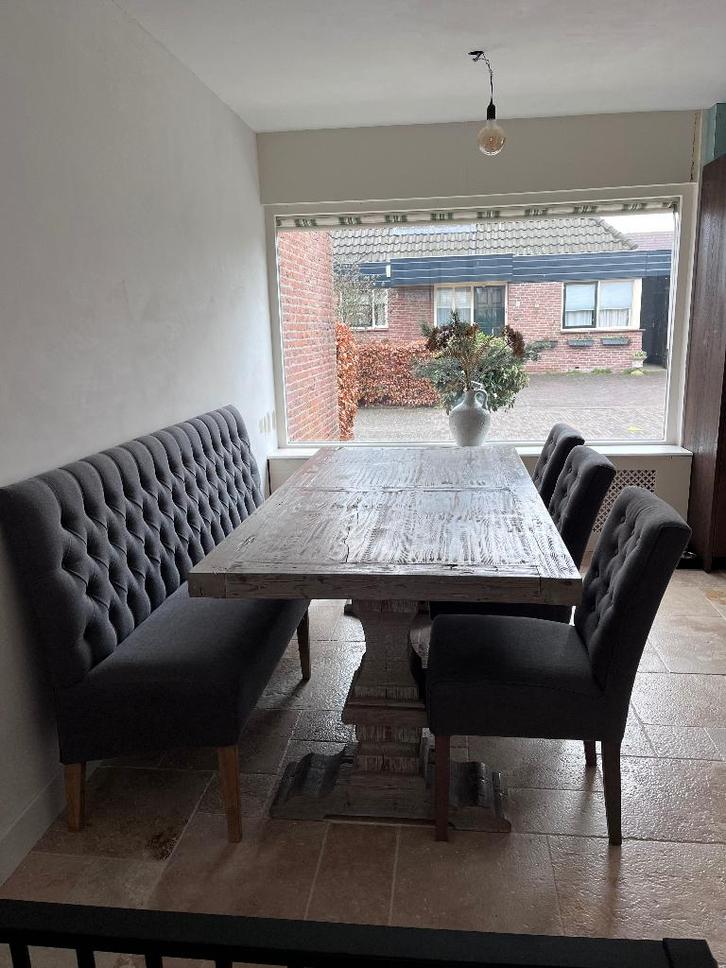 Eetkamer set (tafel, bank, stoelen), Huis en Inrichting, Complete eetkamers, Zo goed als nieuw, 6 tot 8 stoelen, Ophalen