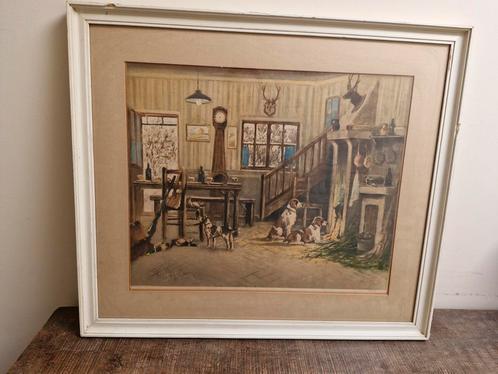 F.L. Maissen - Interieur met Honden, Antiek en Kunst, Kunst | Litho's en Zeefdrukken, Ophalen of Verzenden