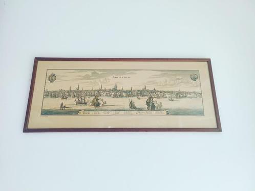Vintage Ingelijste Prent – Historisch Stadsgezicht van Amste, Verzamelen, Foto's en Prenten, Gebruikt, Voor 1940, Ophalen of Verzenden