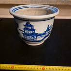 Vintage Bloempot met Blauw Decor, Tuin en Terras, Bloempotten, 25 tot 40 cm, Gebruikt, Rond, Minder dan 40 cm