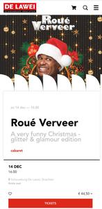 Roué Verveer 4 kaarten 14 december 2025 De Lawei Drachten, Tickets en Kaartjes, Theater | Cabaret en Komedie, Drie personen of meer