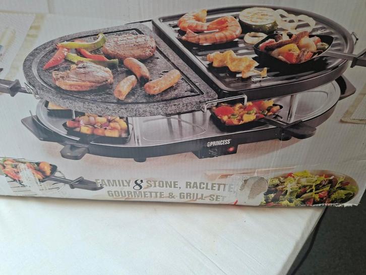 Princess Family & Stone raclette, gourmet en grill set!, Witgoed en Apparatuur, Gourmetstellen, Zo goed als nieuw, 8 personen of meer
