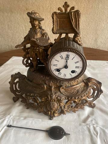 Antieke Franse Pendule met Schilder, ca. 1880 beschikbaar voor biedingen