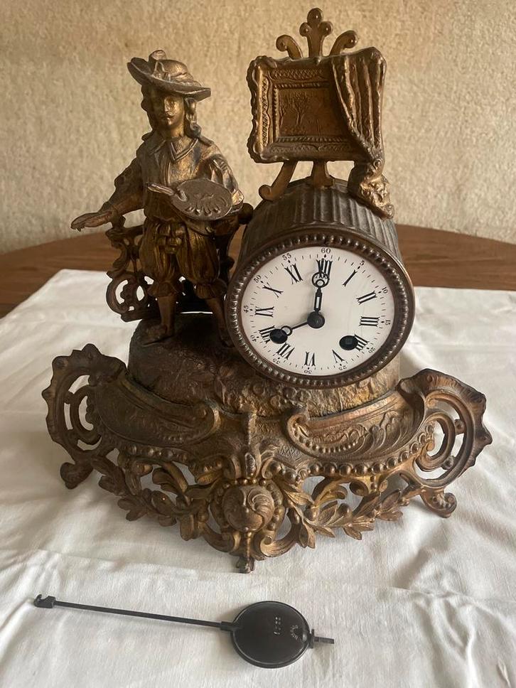 Antieke Franse Pendule met Schilder, ca. 1880, Antiek en Kunst, Antiek | Klokken, Ophalen of Verzenden