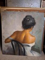 Mooie dame olieverf op paneel, Antiek en Kunst, Ophalen of Verzenden
