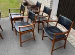 Set van 6 Kai Lyngfeldt eetkamer stoelen zwart leer, Zwart, Leer, Ophalen of Verzenden, Zo goed als nieuw
