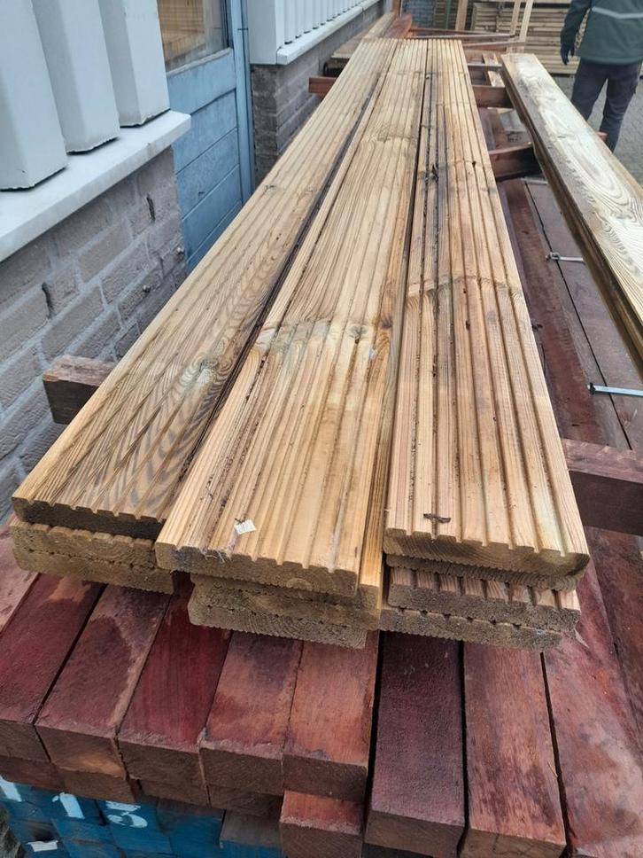 Grenen vlonderplanken B-keus, terras, vlonder, geimpregneerd, Tuin en Terras, Terrasdelen en Vlonders, Gebruikt, Hout, Ophalen