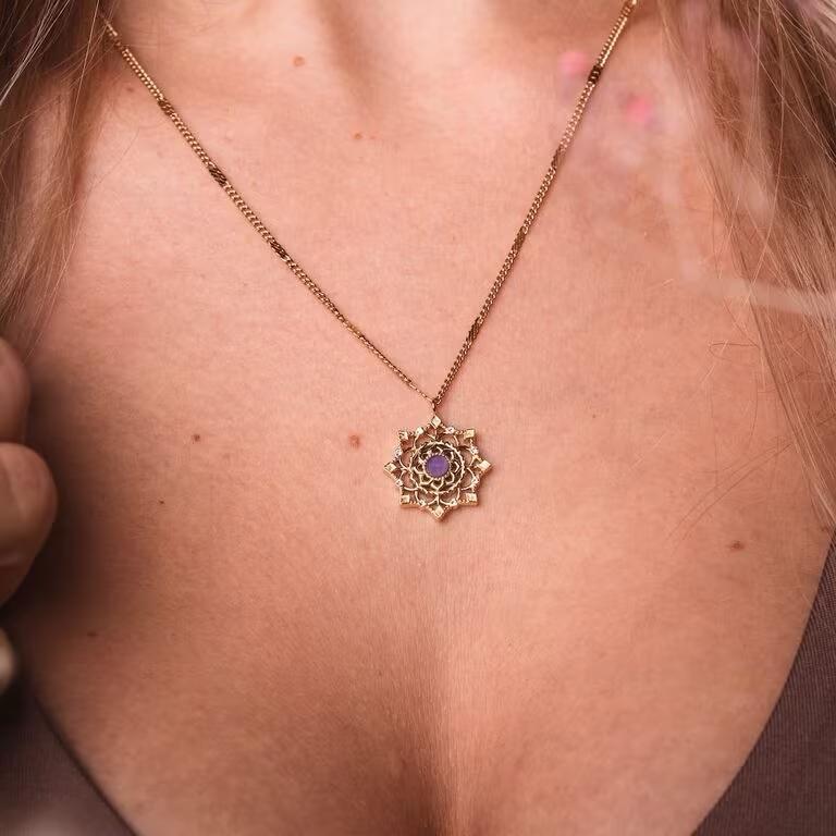 Holzkern Aphonia ketting, geelgoud en amethist, nieuw, Overige materialen, Verzenden, Nieuw, Verstelbaar