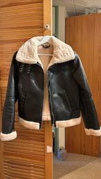 H&m bontjas zwart met beige bond, Verzenden, Zo goed als nieuw, Maat 36 (S), Zwart