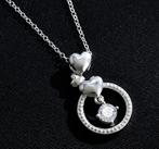 3 hartjes en zirkoon 925 sterling zilveren kettinghanger, Nieuw, Ophalen of Verzenden, Hart, Met edelsteen