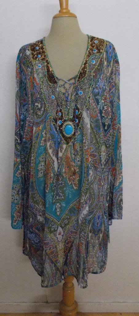 Mooie bewerkte print tuniek/jurk van Open End! XL, Kleding | Dames, Blouses en Tunieken, Zo goed als nieuw, Maat 46/48 (XL) of groter