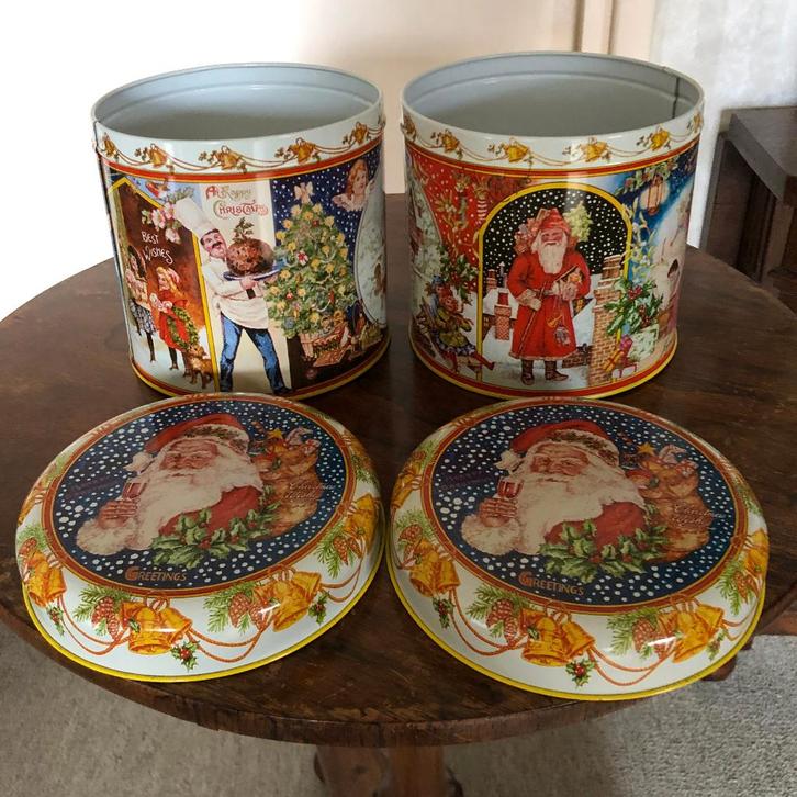 Vintage Kerst trommel met deksel, Diversen, Kerst, Zo goed als nieuw, Ophalen of Verzenden