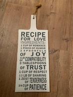 Tekstbord 45,5 x 18 cm recipe for love, Huis en Inrichting, Woonaccessoires | Tekstborden en Spreuken, Ophalen of Verzenden, Zo goed als nieuw