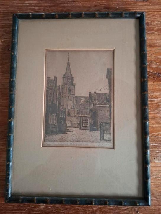 Ets Cor Keus Jacob Pronkstraat Scheveningen met lijst, Antiek en Kunst, Kunst | Etsen en Gravures, Ophalen