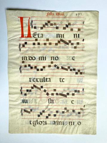 Gregoriaans muziekblad, tweezijdig blad uit antifonarium beschikbaar voor biedingen