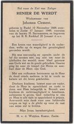 Renier de Werdt 1869 Budel + 1949 Zeelst, 79 jaar, Verzamelen, Verzenden, Bidprentje