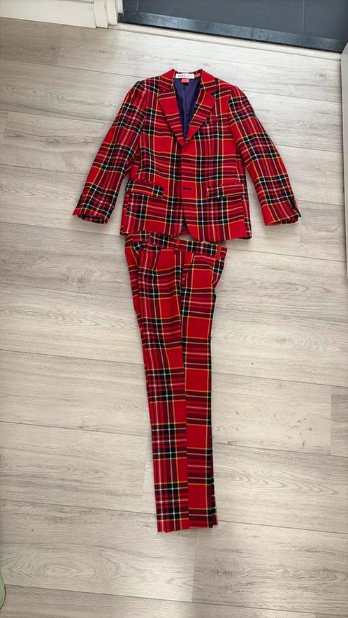 Opposuits gaaf rood-geruit pak 134-140 bijv kerstmis, Kinderen en Baby's, Kinderkleding | Maat 134, Zo goed als nieuw, Jongen