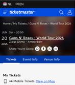 4x Guns N’ Roses - 3e rij Ziggo Dome 2026 - Ophalen mag, Tickets en Kaartjes, Drie personen of meer