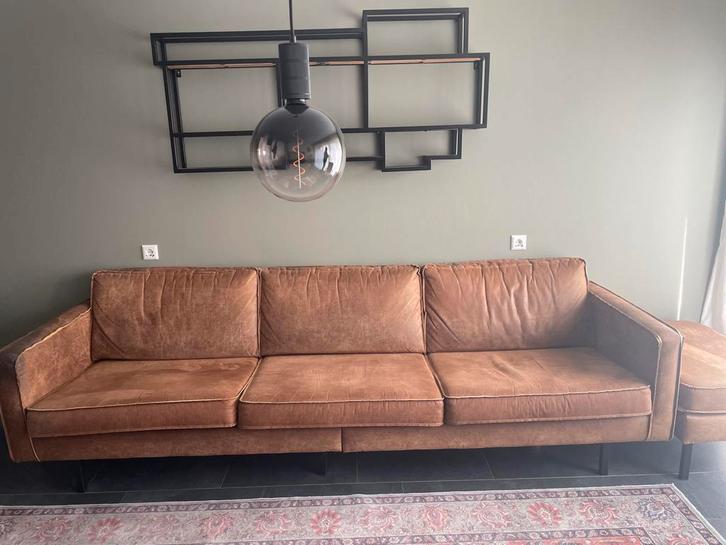 4-zits bank met losse hocker, Huis en Inrichting, Banken | Bankstellen, Gebruikt, Rechte bank, Vierpersoons of meer, 250 tot 300 cm