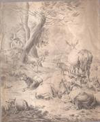 W. Bödeker - Landschap met vee en herder   Potloodtekening, Ophalen of Verzenden